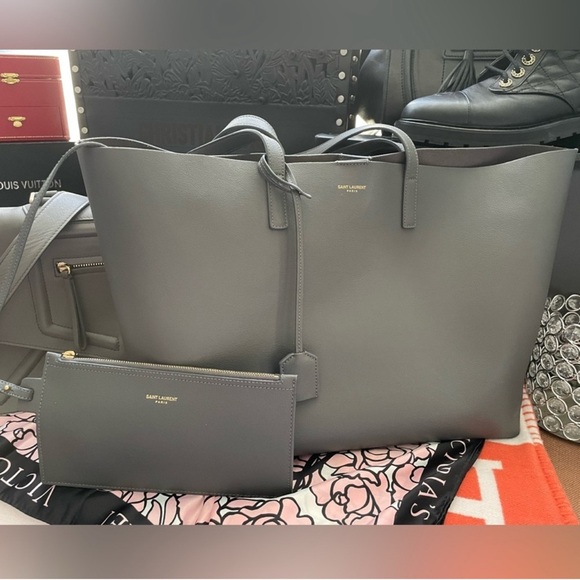 SAINT LAURENT SHOPPING TOTE STORM GRAY LEATHER🌟🤩 - Picture 14 of 15